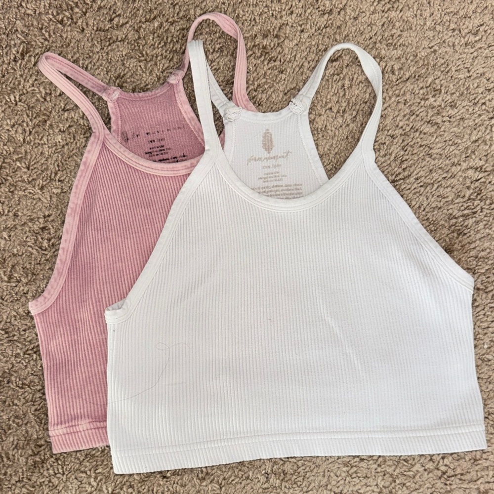 FP Movement by Free People Ribbed Camisole Set - White and Pink